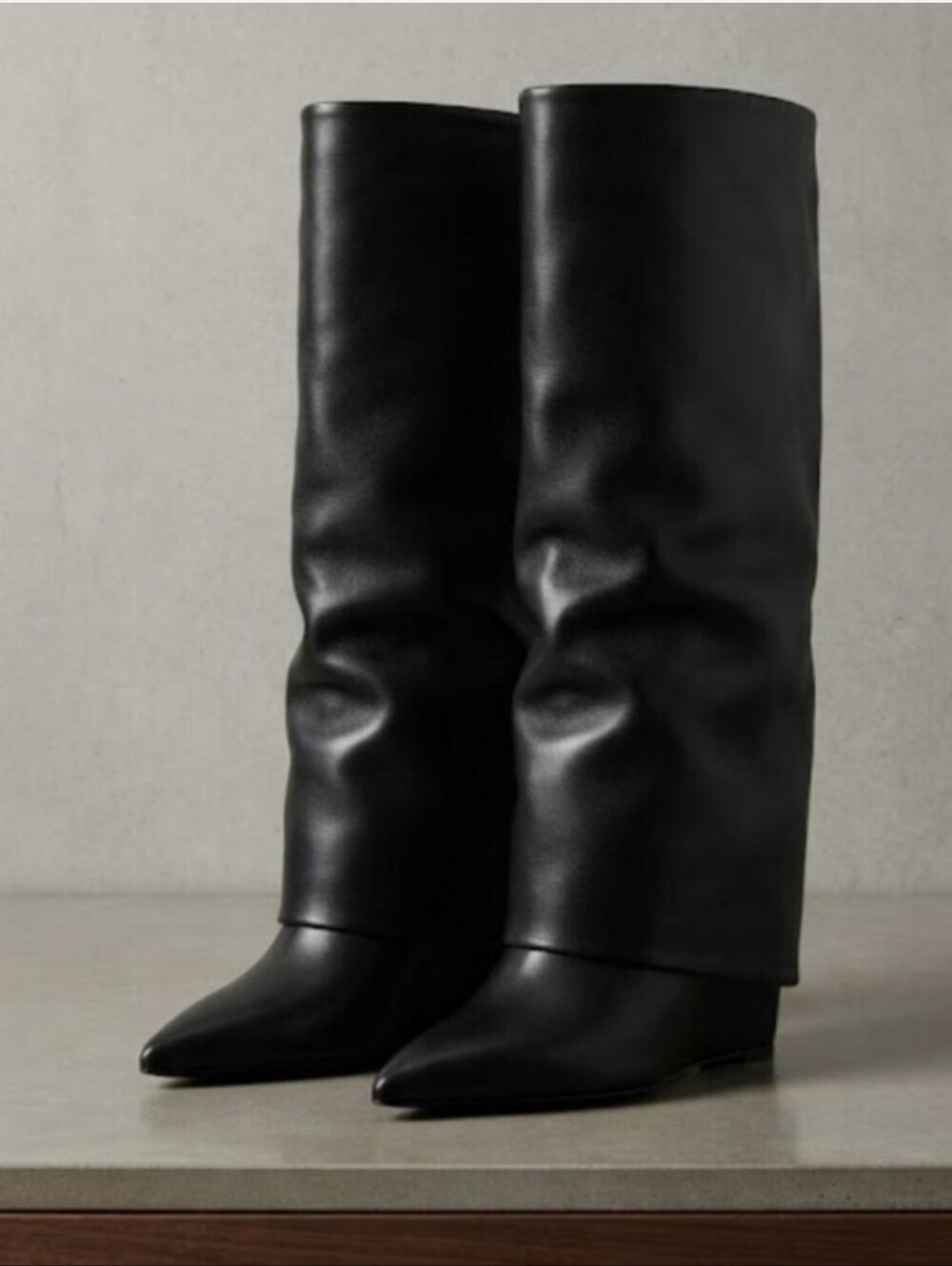 Classic Knee High LaYered Black Wedge  Pointed-Toe Women's Boots